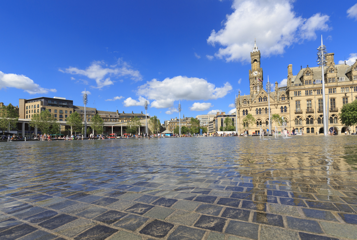 Bradford (UK) : A City Known for Its Urban Girt Mill Chimneys and Its Grand Victorian Structures, a Metropolitan Borough of West Yorkshire